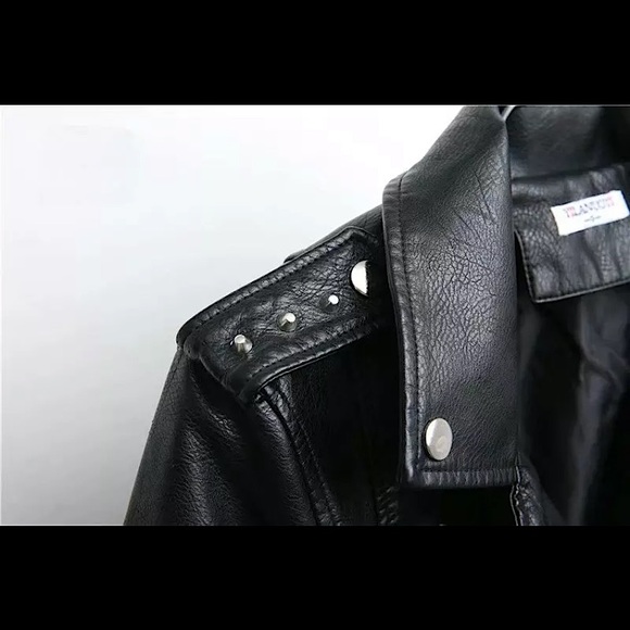 NWOT Black faux leather graffiti studded jacket - Picture 12 of 16